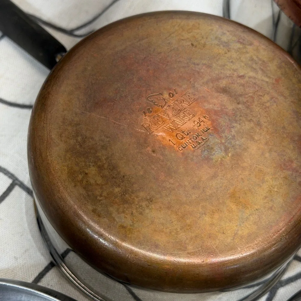 Revere Ware Saucepan Set 7 Piece Silver Copper Bottom Stainless Steel USA Made